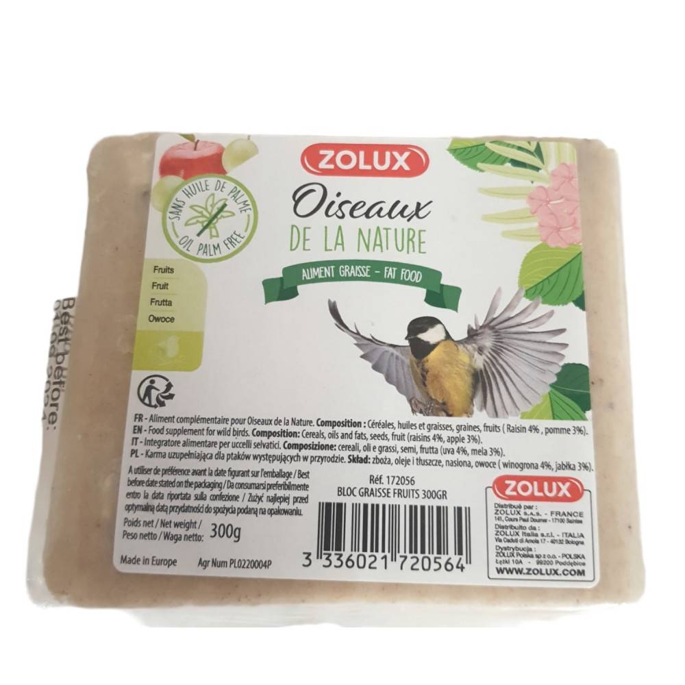 Zolux - zolux - Bloc de graisse fruits 300 gr pour oiseaux de la nature. - Imagen 1