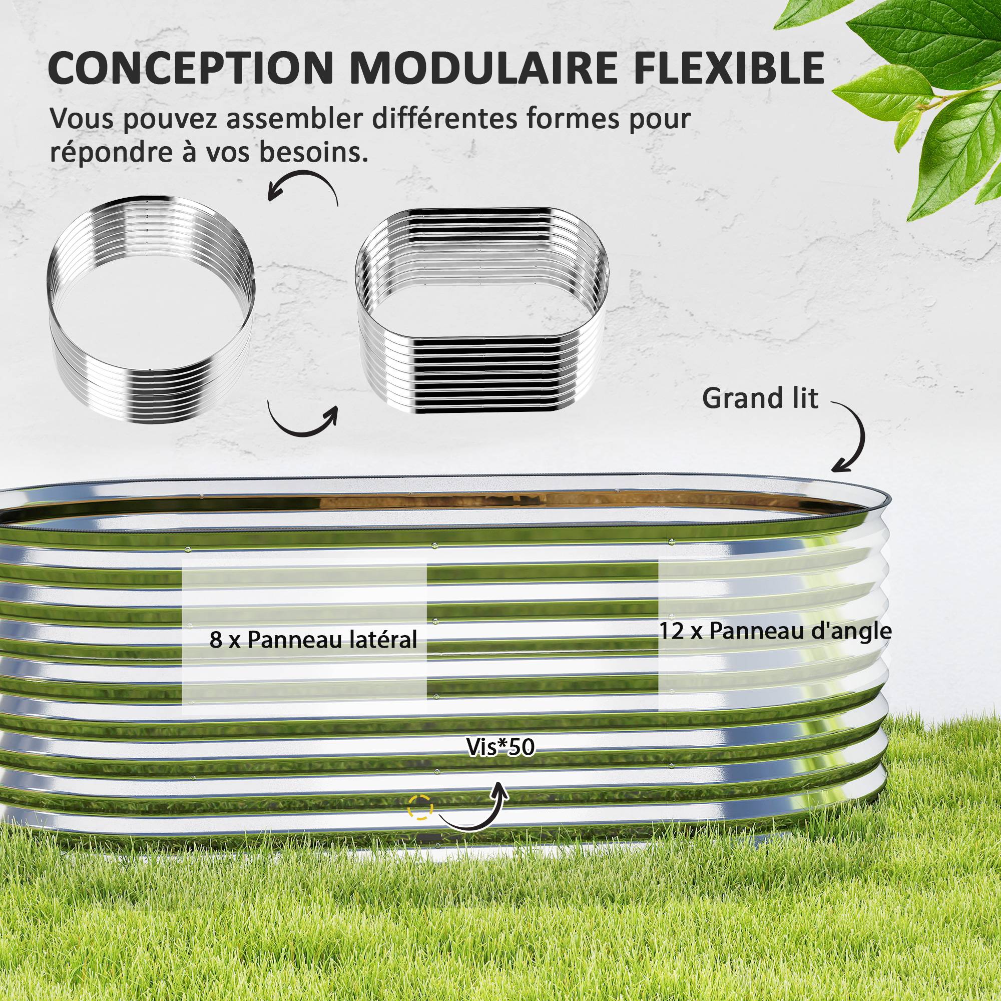 PANGIVO - Carré potager acier galvanisé argent 160 x 80 x 56 cm - PANGIVO - Image 6