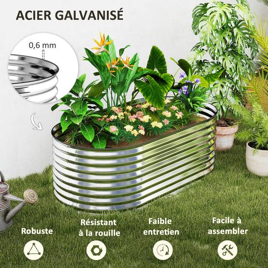 PANGIVO - Carré potager acier galvanisé argent 160 x 80 x 56 cm - PANGIVO - Image 7