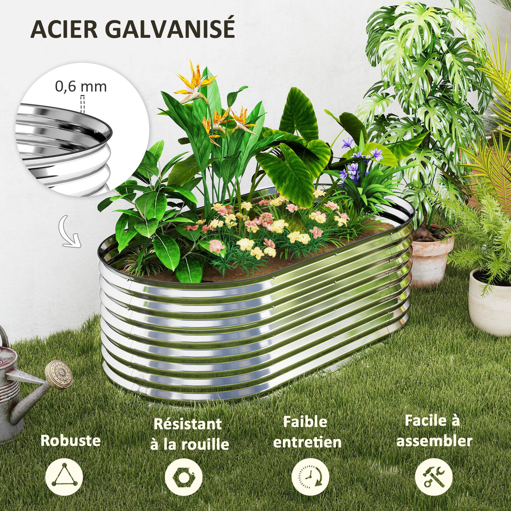 PANGIVO - Carré potager acier galvanisé argent 160 x 80 x 56 cm - PANGIVO - Image 7