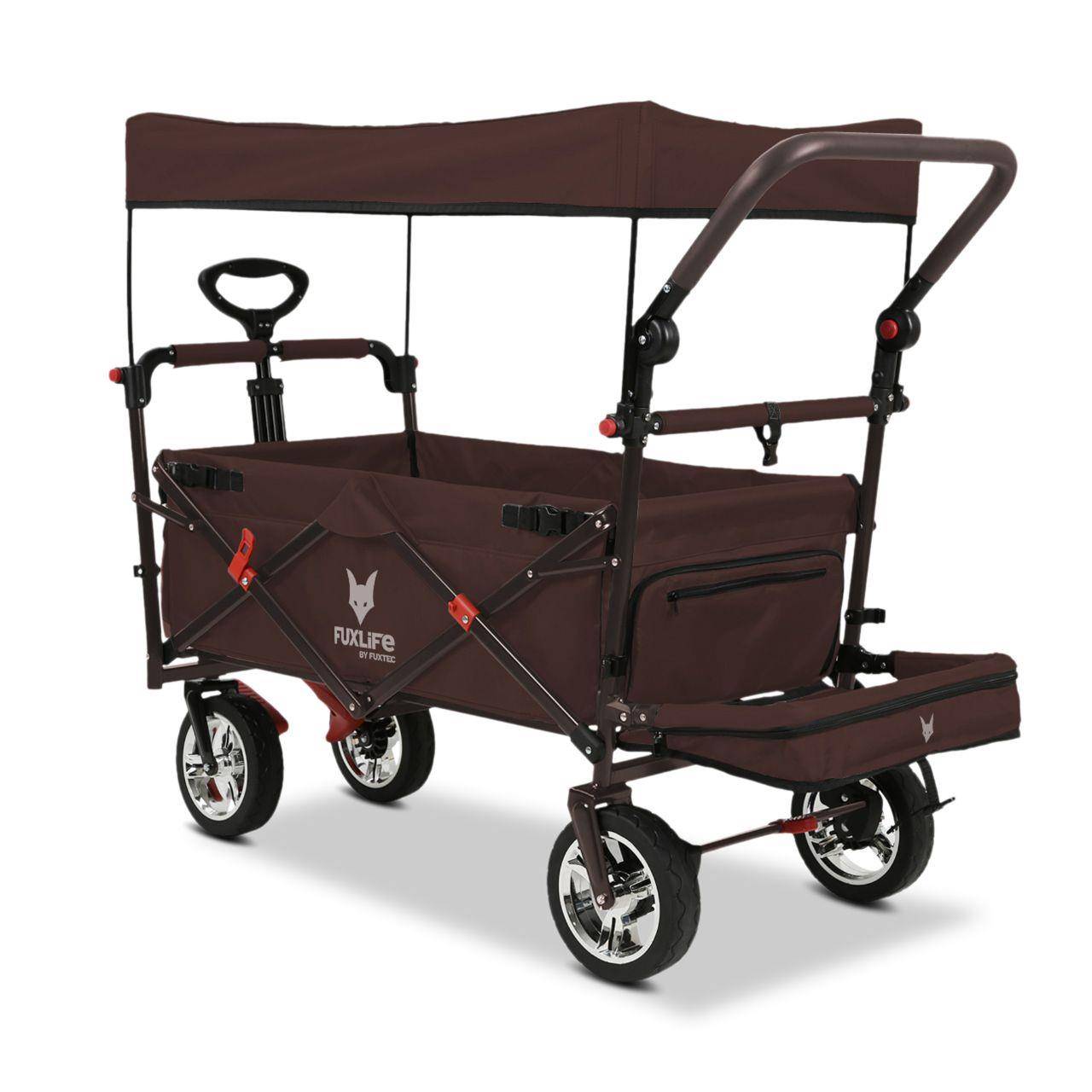 FUXTEC - FUXLIFE by FUXTEC Chariot à bras FX-CT800 Confort pliable - Marron | Chariot de transport avec toit ouvrant | Rallonge intérieure - Image 3