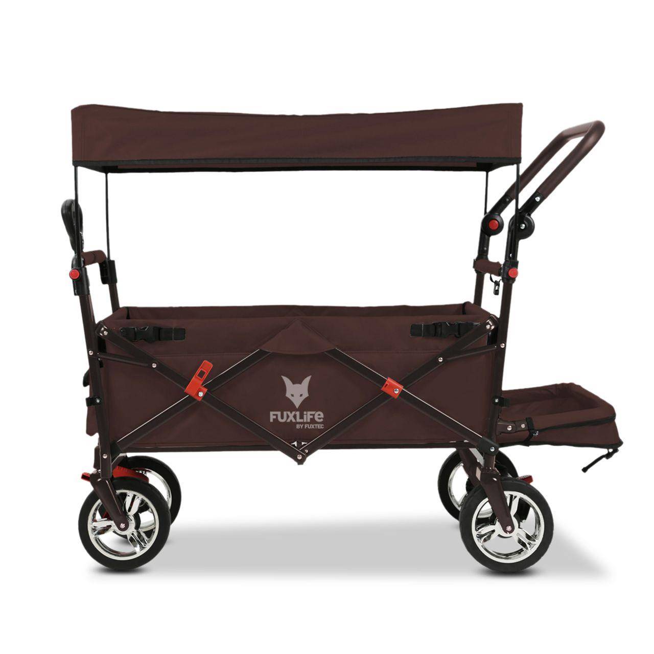 FUXTEC - FUXLIFE by FUXTEC Chariot à bras FX-CT800 Confort pliable - Marron | Chariot de transport avec toit ouvrant | Rallonge intérieure - Image 1
