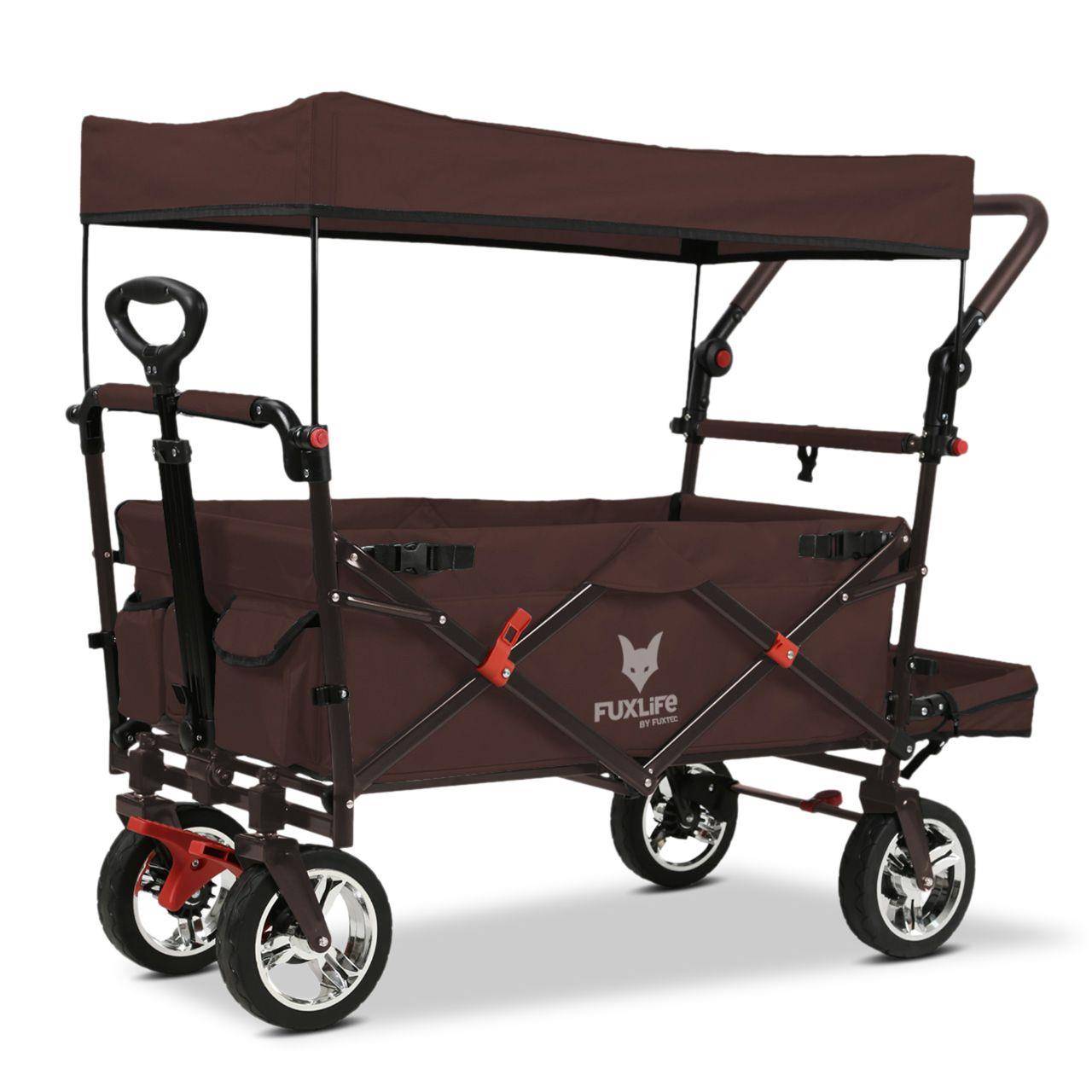 FUXTEC - FUXLIFE by FUXTEC Chariot à bras FX-CT800 Confort pliable - Marron | Chariot de transport avec toit ouvrant | Rallonge intérieure - Image 2