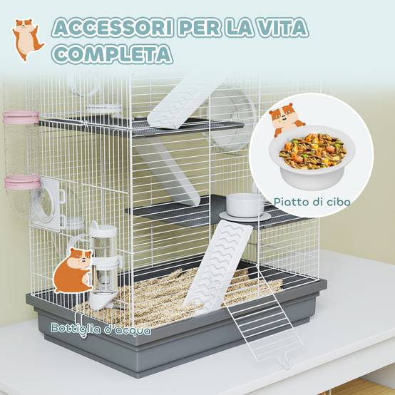 Cage hamster métal plastique 4 niveaux parcours 16 tubes 47x30x70cm Gris - ComfortXL Outdoor Living - Image 8