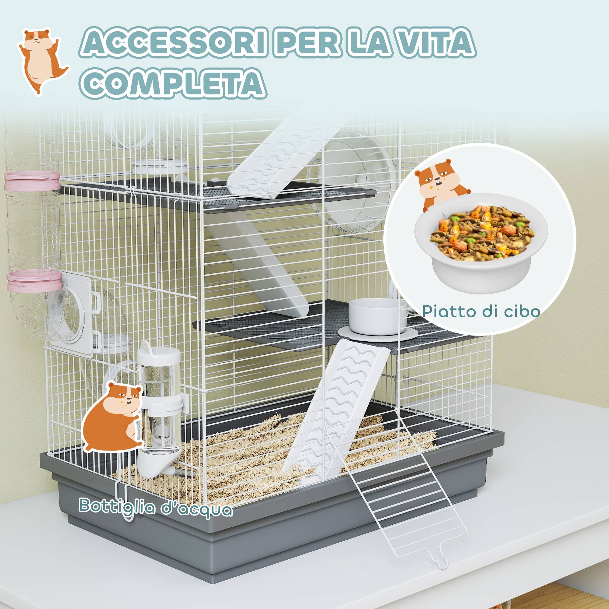 Cage hamster métal plastique 4 niveaux parcours 16 tubes 47x30x70cm Gris - ComfortXL Outdoor Living - Image 8
