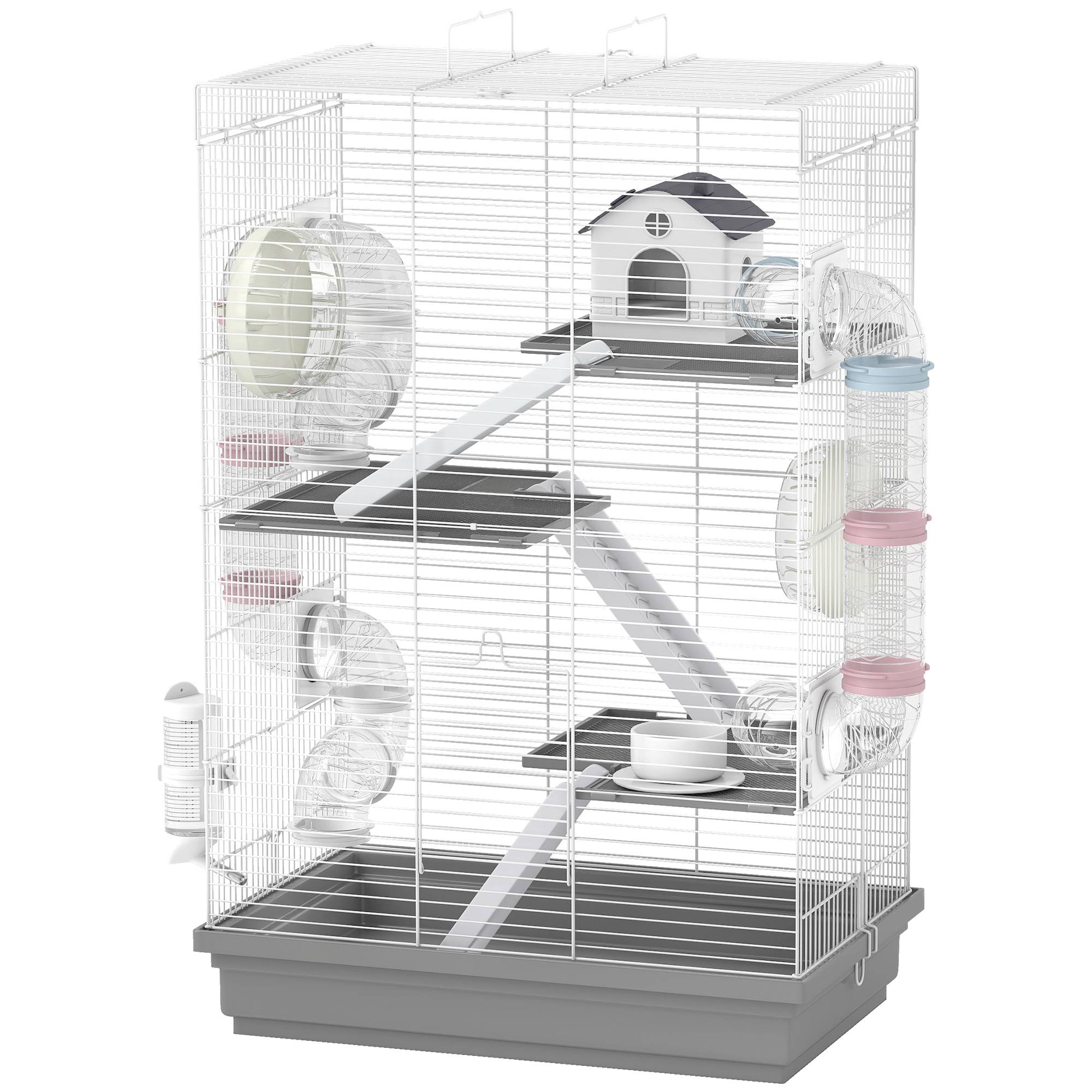 Cage hamster métal plastique 4 niveaux parcours 16 tubes 47x30x70cm Gris - ComfortXL Outdoor Living - Image 2