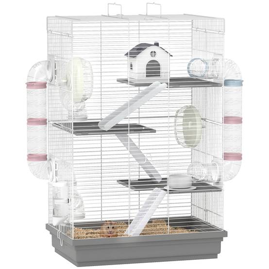 Cage hamster métal plastique 4 niveaux parcours 16 tubes 47x30x70cm Gris - ComfortXL Outdoor Living - Image 1