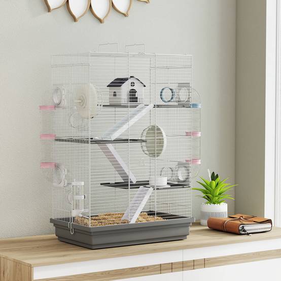 Cage hamster métal plastique 4 niveaux parcours 16 tubes 47x30x70cm Gris - ComfortXL Outdoor Living - Image 10