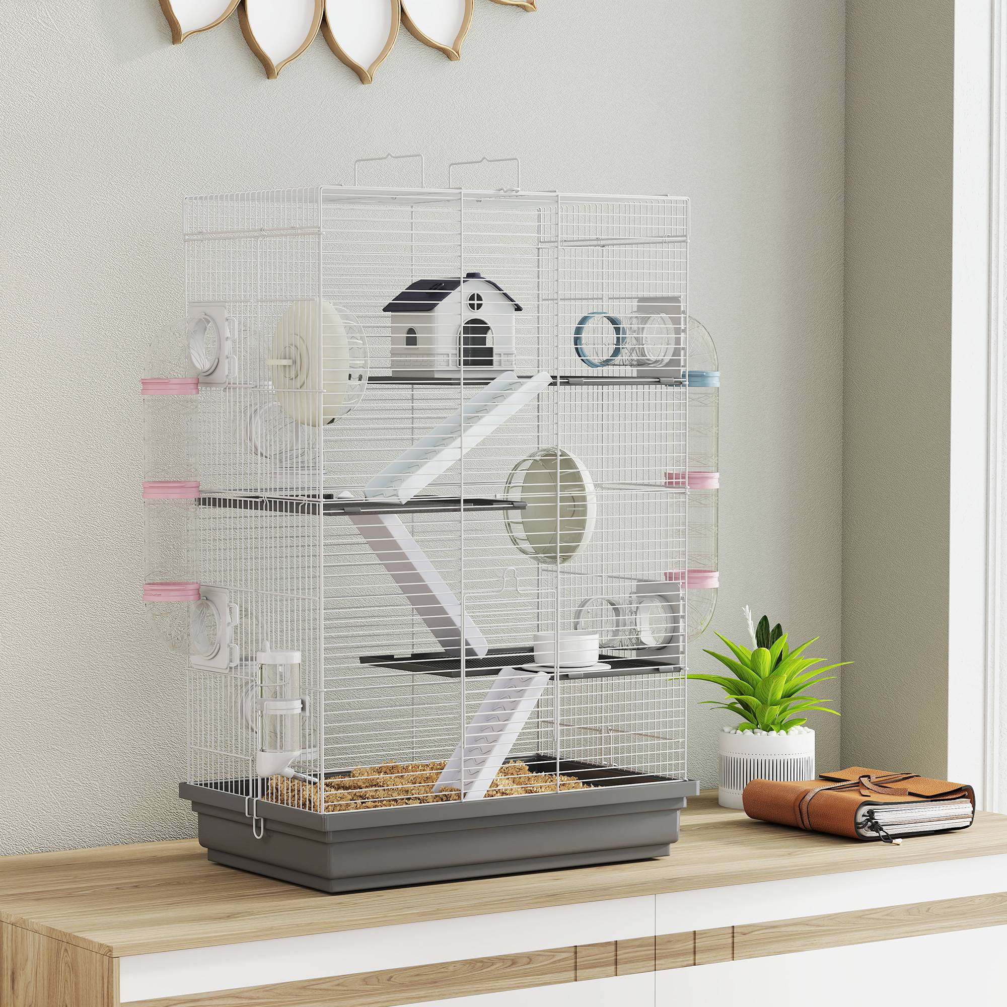 Cage hamster métal plastique 4 niveaux parcours 16 tubes 47x30x70cm Gris - ComfortXL Outdoor Living - Image 10