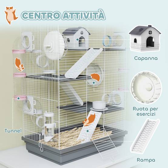 Cage hamster métal plastique 4 niveaux parcours 16 tubes 47x30x70cm Gris - ComfortXL Outdoor Living - Image 6