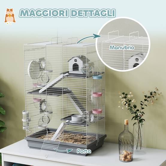 Cage hamster métal plastique 4 niveaux parcours 16 tubes 47x30x70cm Gris - ComfortXL Outdoor Living - Image 9