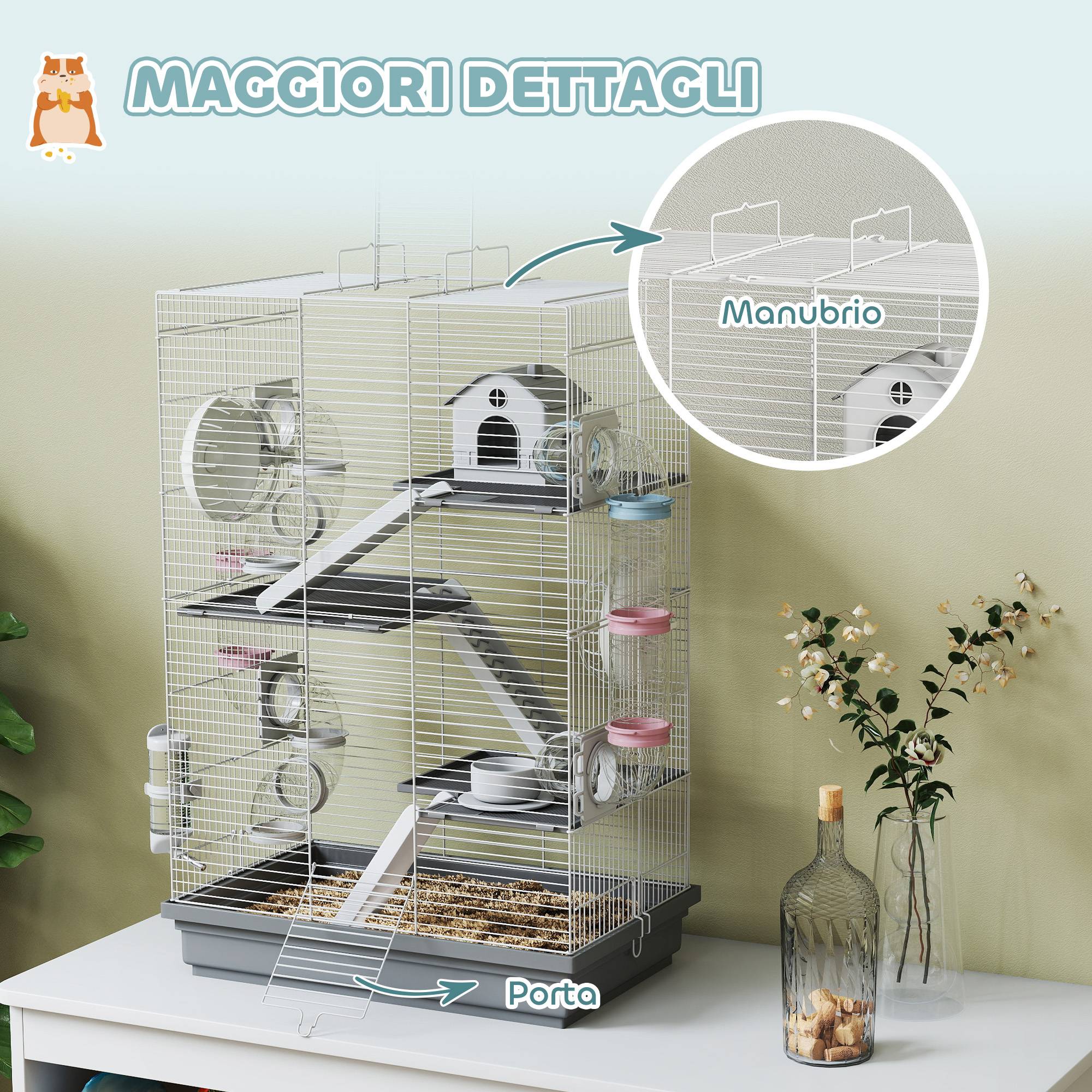 Cage hamster métal plastique 4 niveaux parcours 16 tubes 47x30x70cm Gris - ComfortXL Outdoor Living - Image 9
