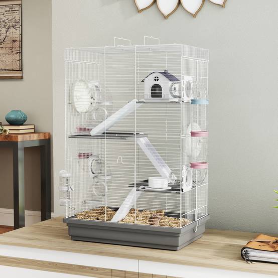 Cage hamster métal plastique 4 niveaux parcours 16 tubes 47x30x70cm Gris - ComfortXL Outdoor Living - Image 4