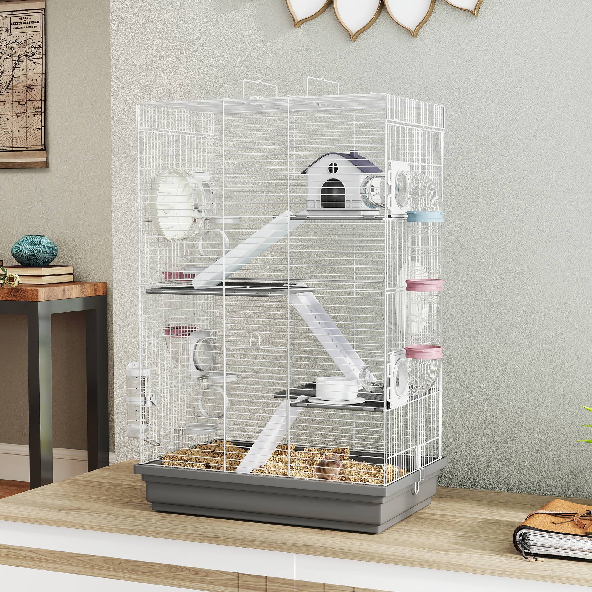 Cage hamster métal plastique 4 niveaux parcours 16 tubes 47x30x70cm Gris - ComfortXL Outdoor Living - Image 4