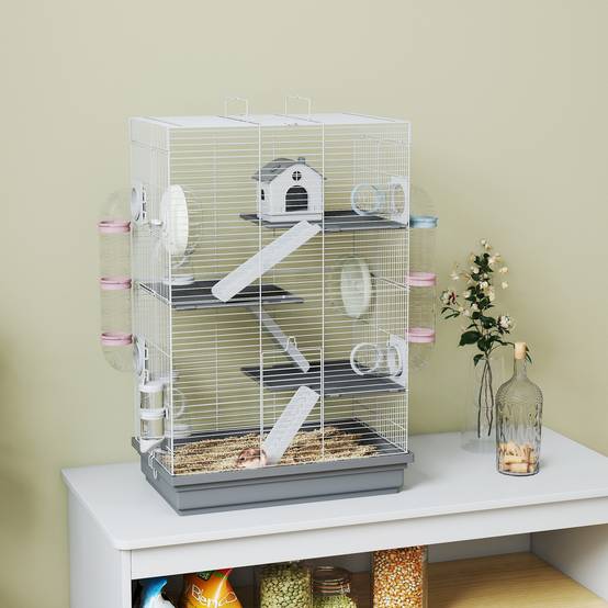 Cage hamster métal plastique 4 niveaux parcours 16 tubes 47x30x70cm Gris - ComfortXL Outdoor Living - Image 3