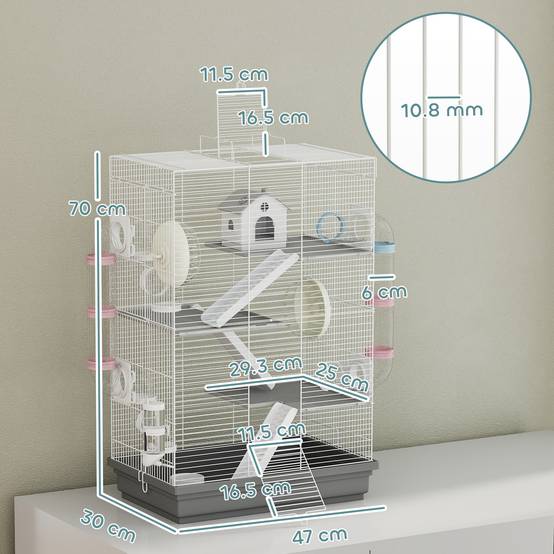 Cage hamster métal plastique 4 niveaux parcours 16 tubes 47x30x70cm Gris - ComfortXL Outdoor Living - Image 5