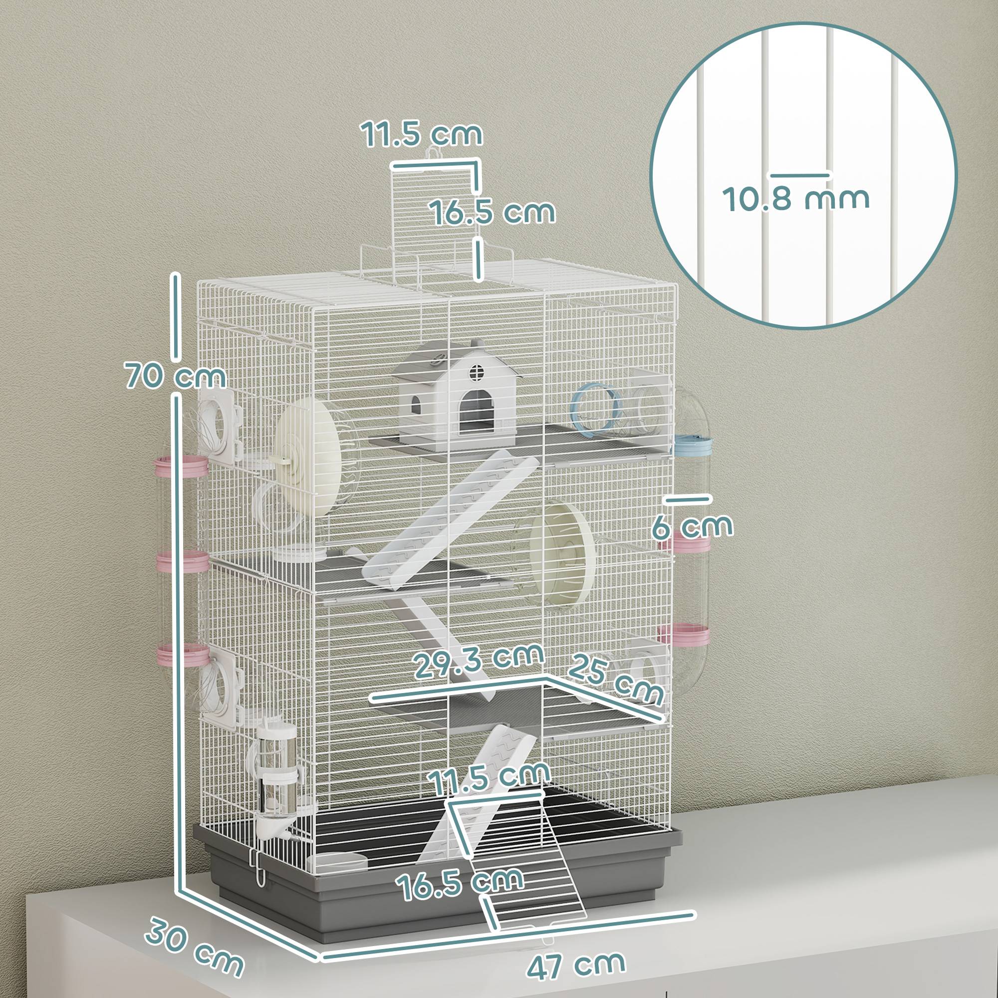 Cage hamster métal plastique 4 niveaux parcours 16 tubes 47x30x70cm Gris - ComfortXL Outdoor Living - Image 5