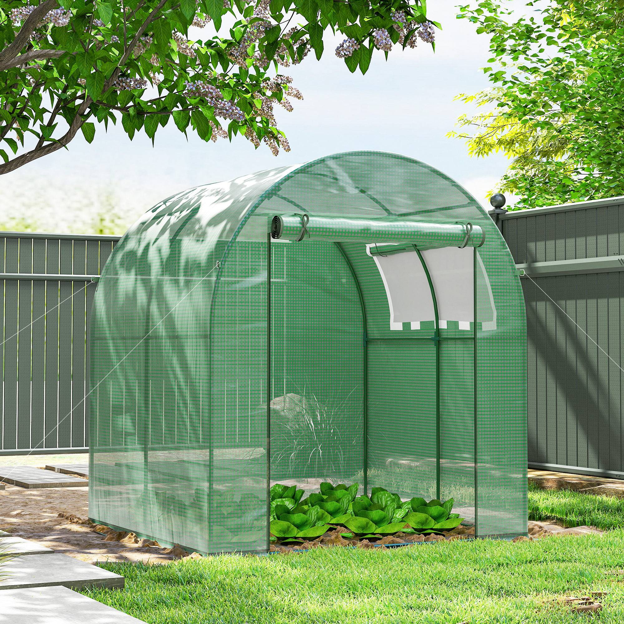 Serre Tunnel de Jardin 3,24 m² 180 x 180 x 200 cm, Porte et Fenêtre Enroulables, Bâche PE - Image 4
