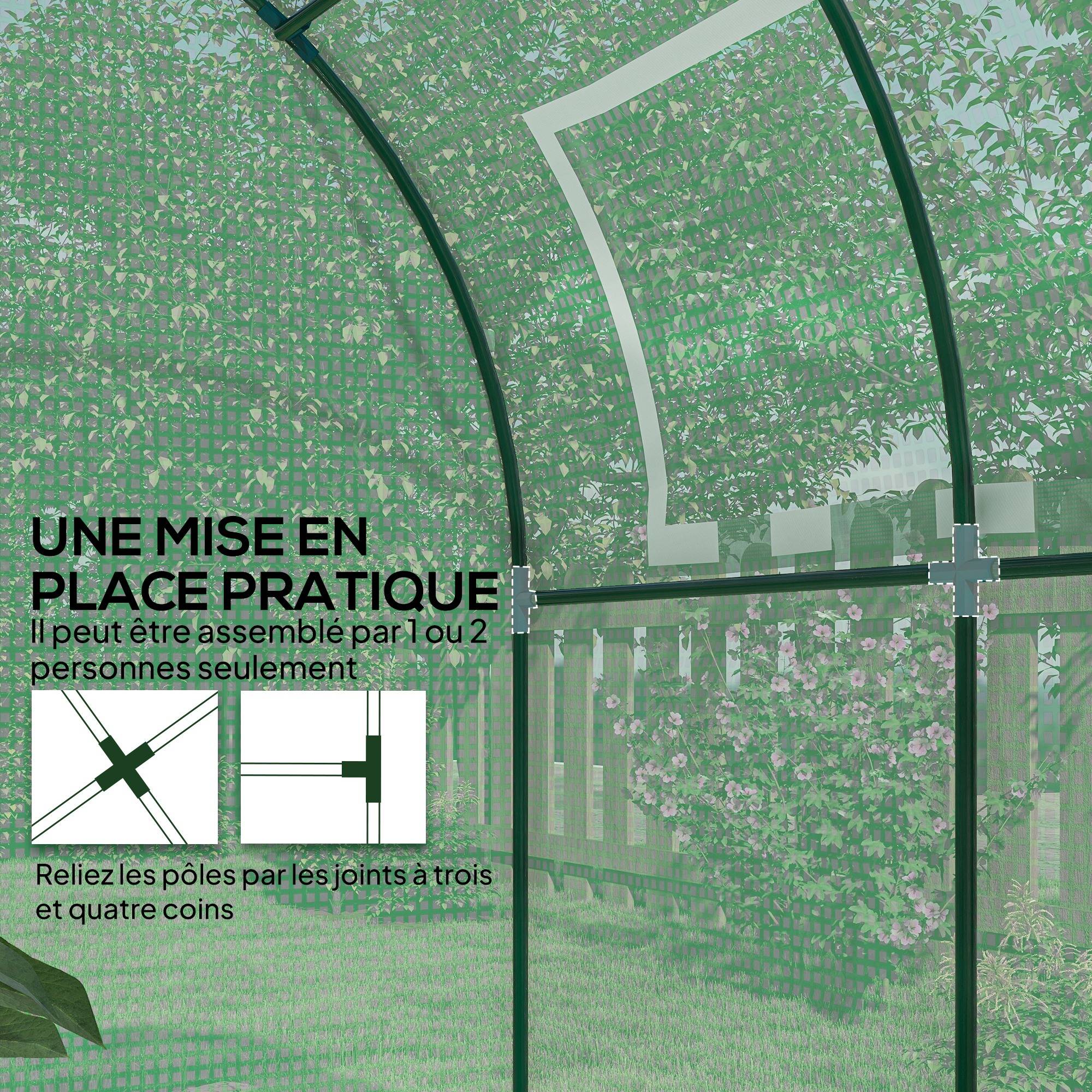 Serre Tunnel de Jardin 3,24 m² 180 x 180 x 200 cm, Porte et Fenêtre Enroulables, Bâche PE - Image 9