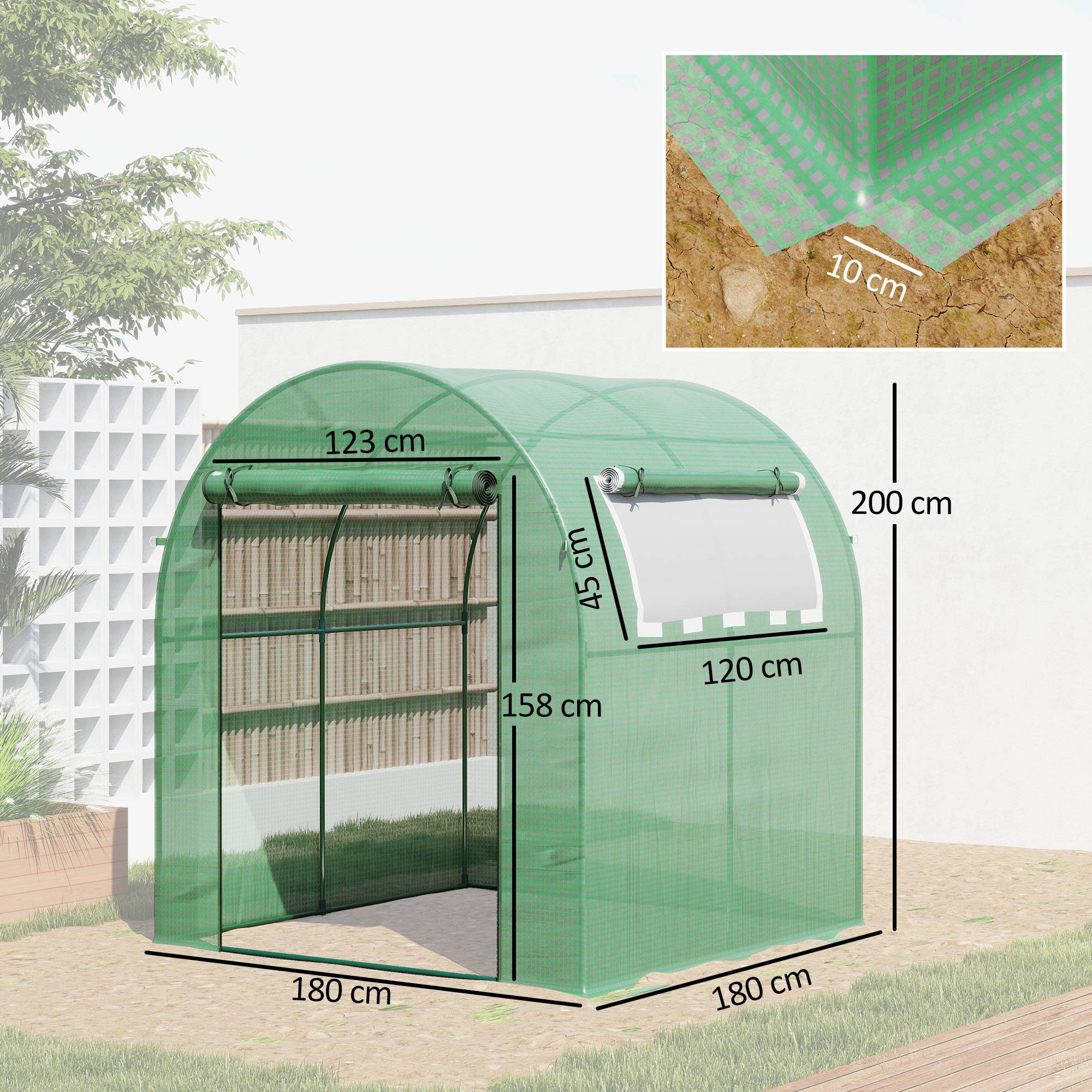 Serre Tunnel de Jardin 3,24 m² 180 x 180 x 200 cm, Porte et Fenêtre Enroulables, Bâche PE - Image 5