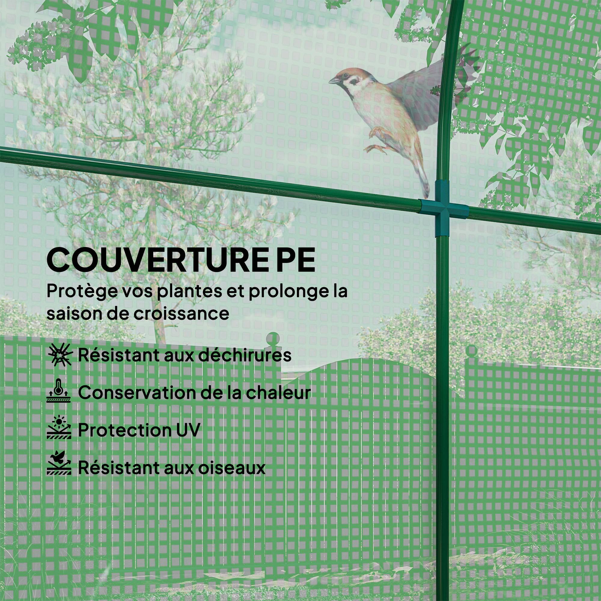 Serre Tunnel de Jardin 3,24 m² 180 x 180 x 200 cm, Porte et Fenêtre Enroulables, Bâche PE - Image 6