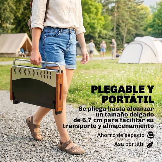 Barbecue charbon pliable portable 50,5x34x33cm, bac à charbon amovible, camping pique-nique noir - Image 6
