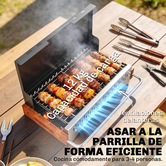 Barbecue charbon pliable portable 50,5x34x33cm, bac à charbon amovible, camping pique-nique noir - Image 7