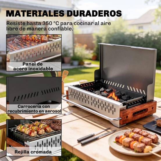 Barbecue charbon pliable portable 50,5x34x33cm, bac à charbon amovible, camping pique-nique noir - Image 8