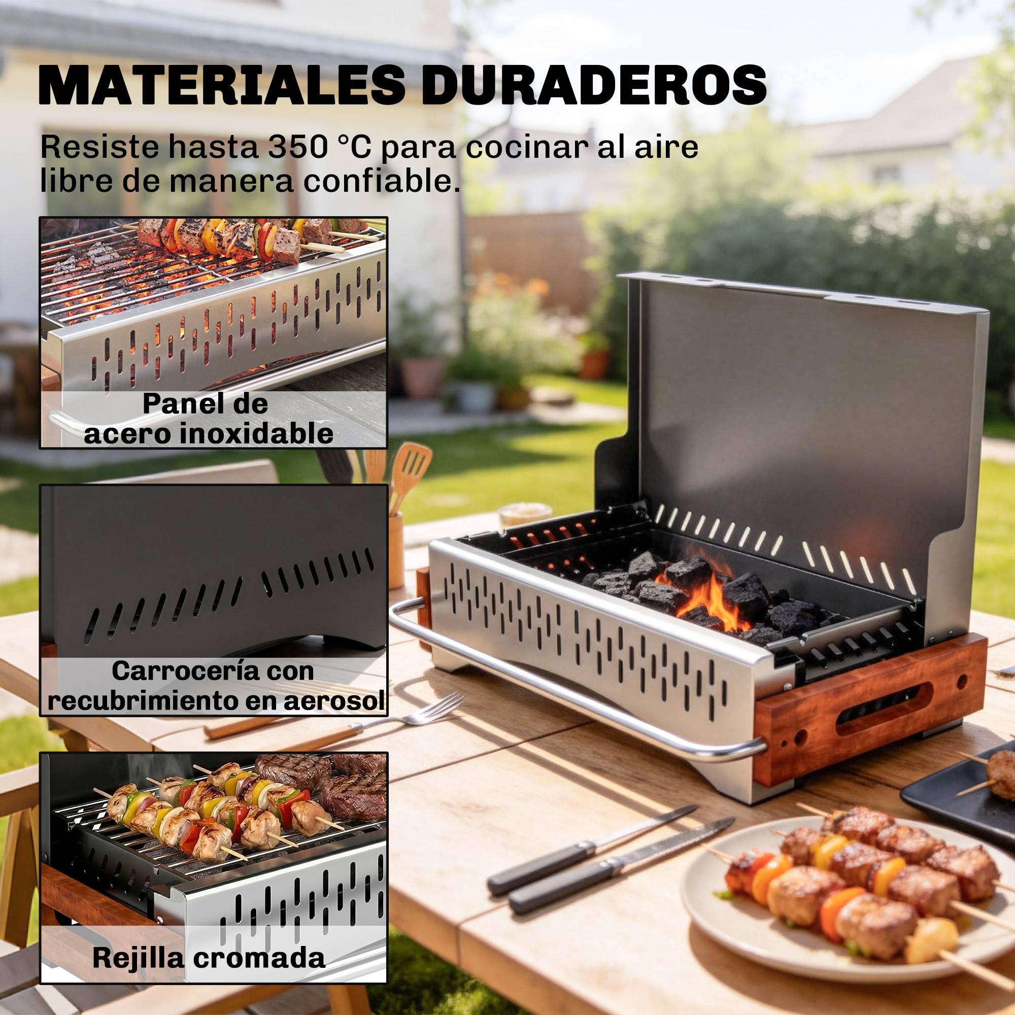 Barbecue charbon pliable portable 50,5x34x33cm, bac à charbon amovible, camping pique-nique noir - Image 8