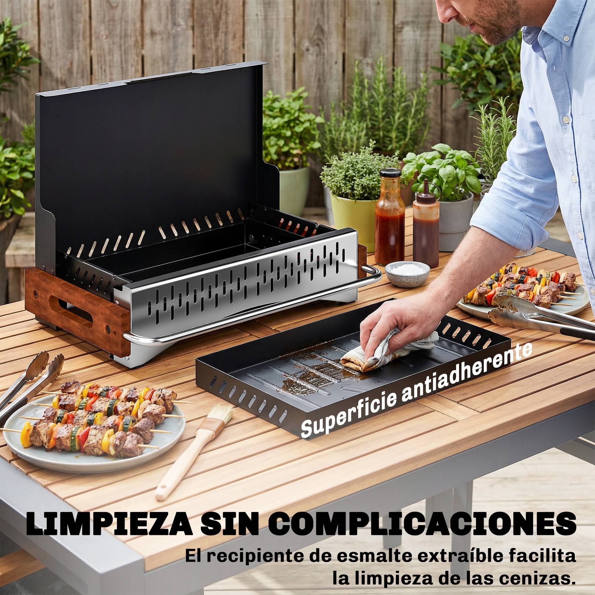 Barbecue charbon pliable portable 50,5x34x33cm, bac à charbon amovible, camping pique-nique noir - Image 9
