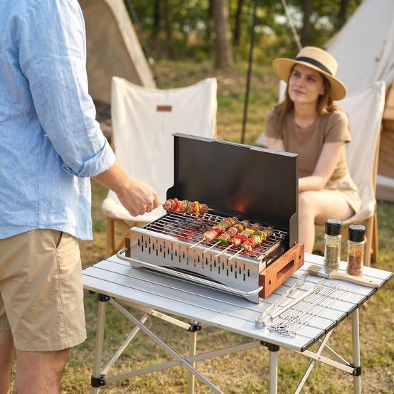 Barbecue charbon pliable portable 50,5x34x33cm, bac à charbon amovible, camping pique-nique noir - Image 4