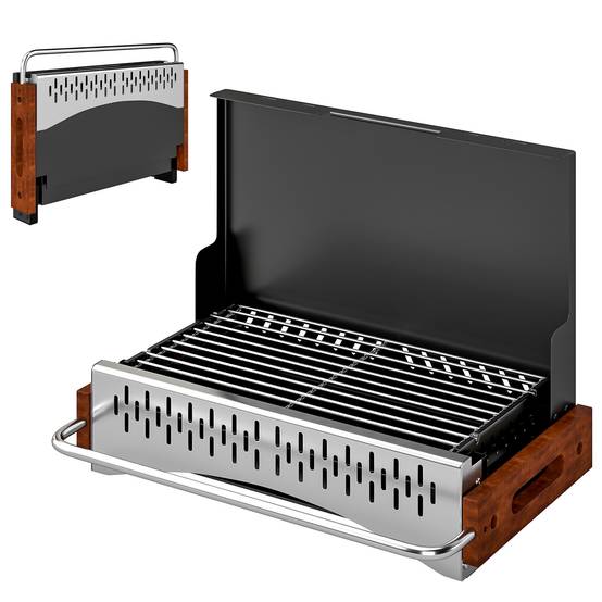 Barbecue charbon pliable portable 50,5x34x33cm, bac à charbon amovible, camping pique-nique noir - Image 2