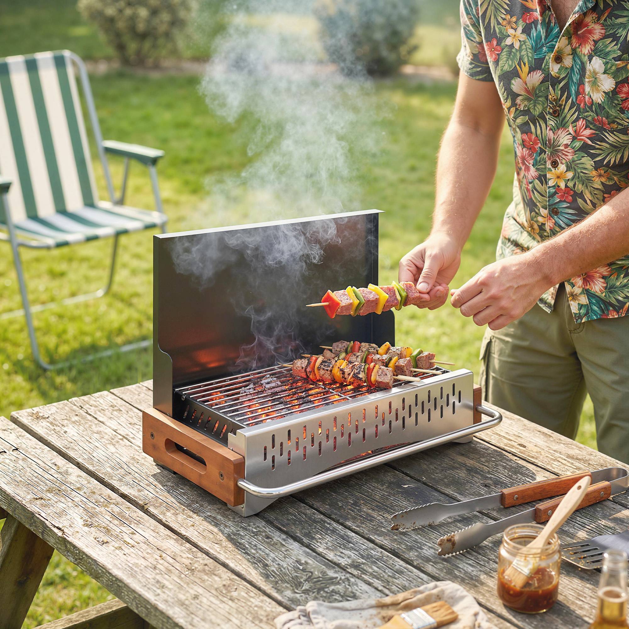 Barbecue charbon pliable portable 50,5x34x33cm, bac à charbon amovible, camping pique-nique noir - Image 3