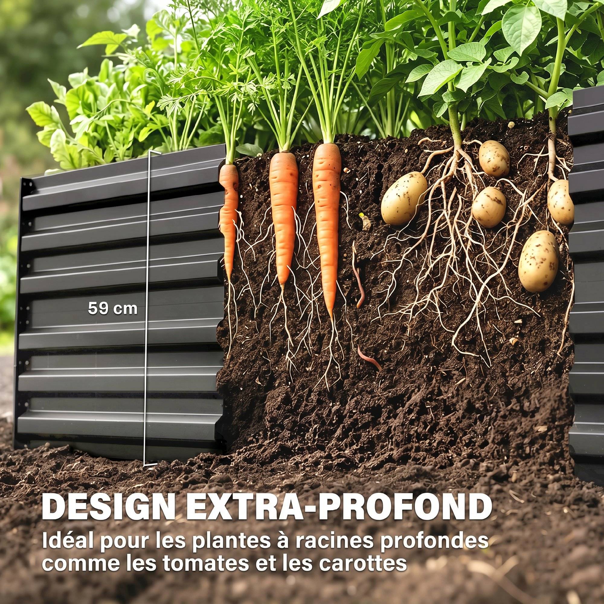 PANGIVO - Carré potager acier galvanisé gris 180 x 90 x 59 cm - PANGIVO - Image 6