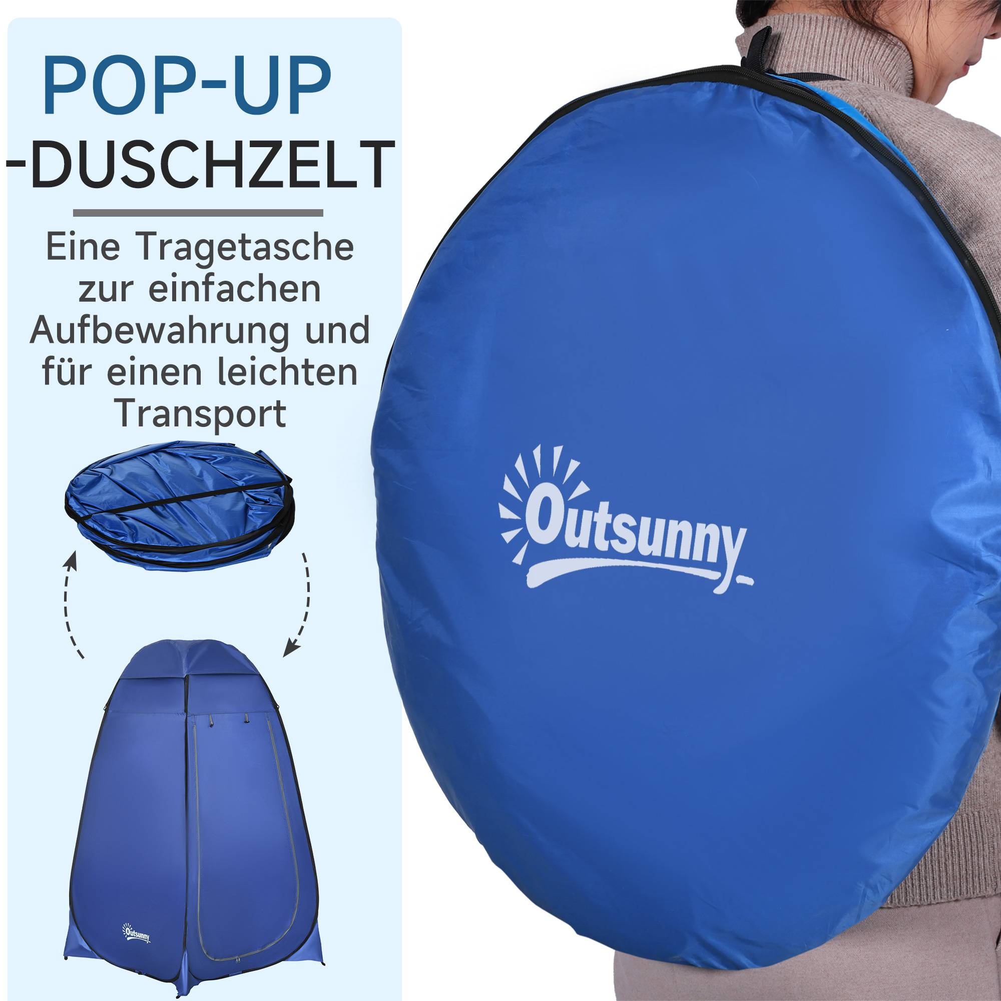 Tente Douche Pop-up OUUTMEE – Cabine Intimité UV 50+, Imperméable, Spacieuse 1,2 X 1,9 M, Orange