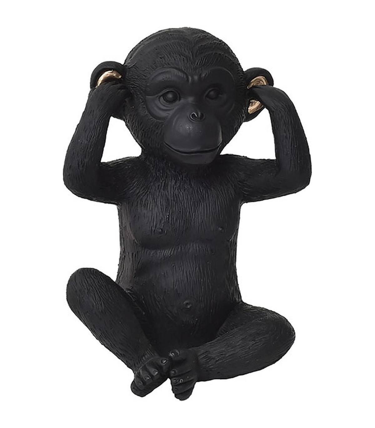 Objet déco Singe de la Sagesse N entends pas en Résine Noir et Or H 17 cm