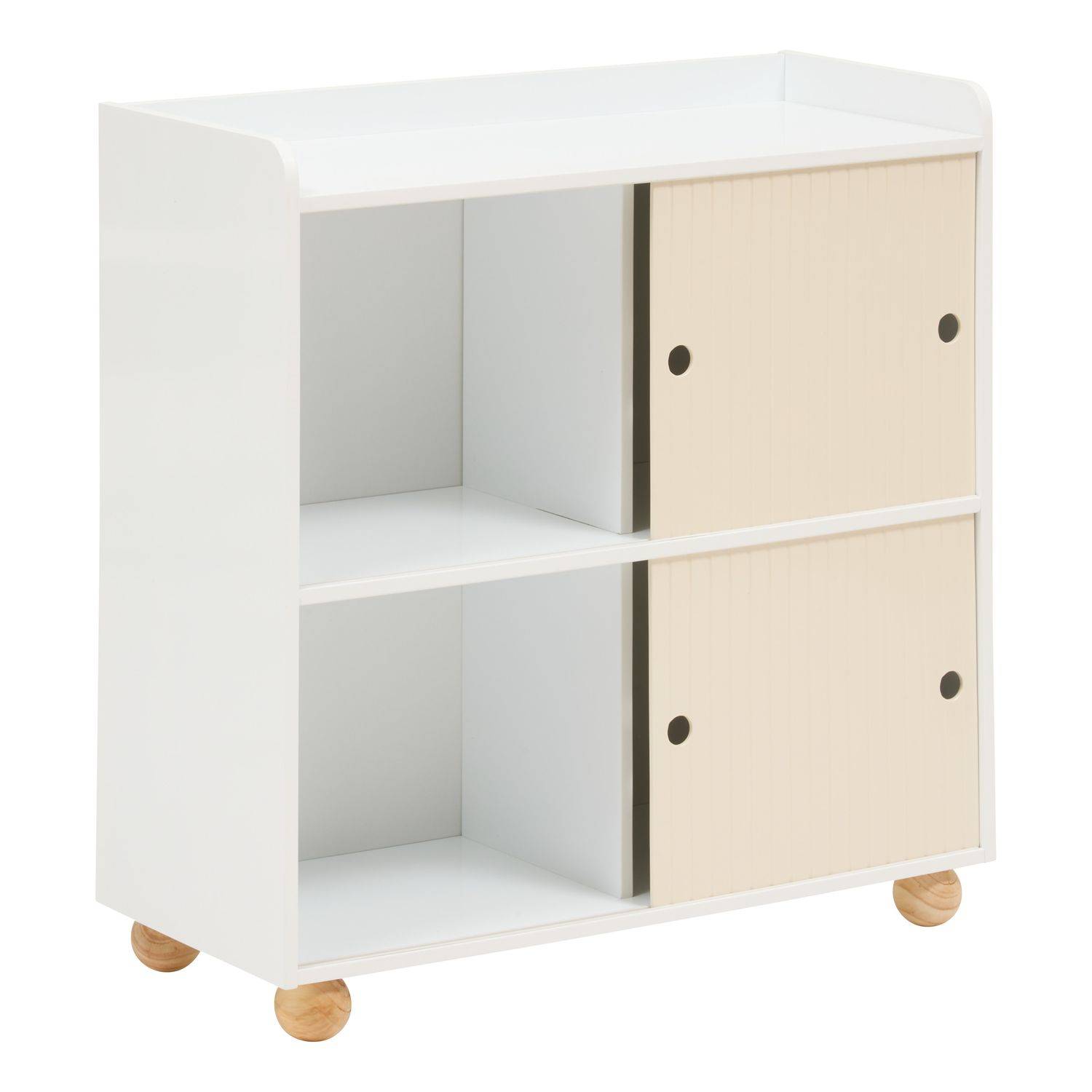 Meuble de rangement enfant 2 portes et 2 niches BOULI - Blanc et beige - Atmosphera - Image 3