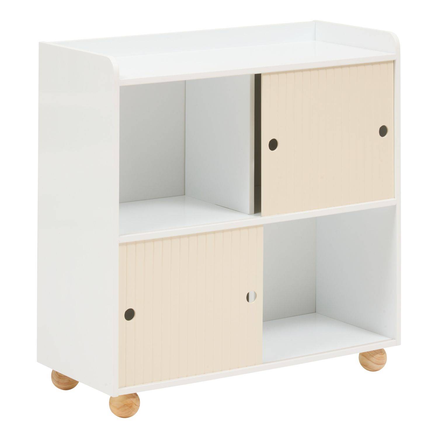 Meuble de rangement enfant 2 portes et 2 niches BOULI - Blanc et beige - Atmosphera - Image 1