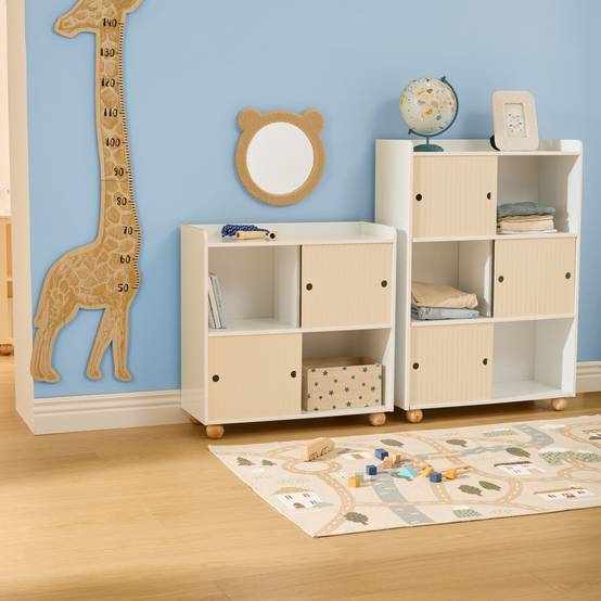 Meuble de rangement enfant 2 portes et 2 niches BOULI - Blanc et beige - Atmosphera - Image 2