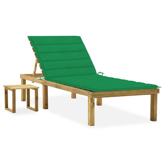 Helloshop26 - Transat chaise longue bain de soleil lit de jardin terrasse meuble d'extérieur avec table et coussin pin imprégné - Imagen 1