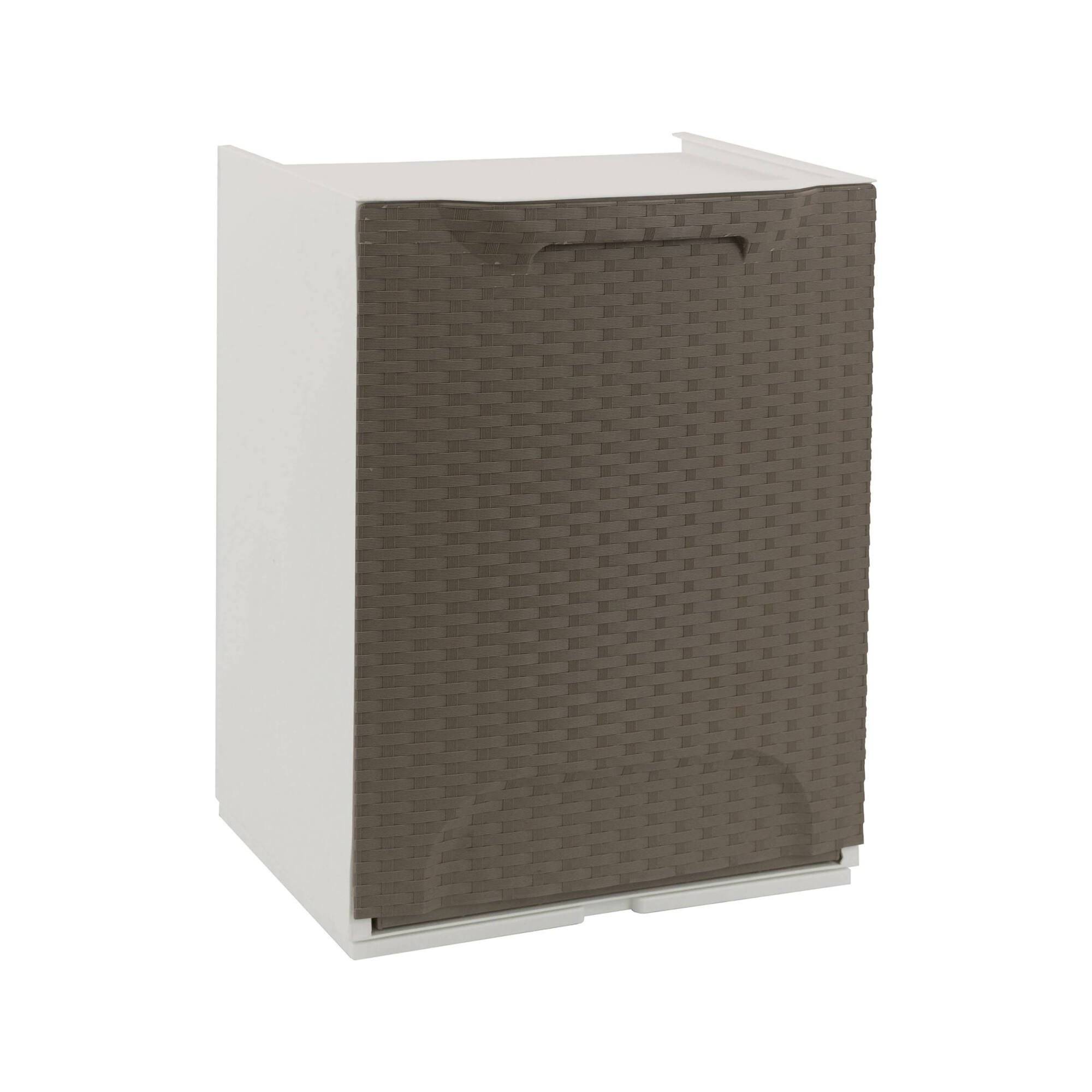 Dmora - Armoire d'extérieur Dbertagnol, Mobilier d'extérieur, Meuble de balcon polyvalent effet rotin, 100% Made in Italy, 34x29h47 cm, Taupe et Blanc - Dmora - Imagen 1