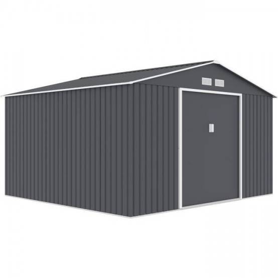 Sans Marque - Abri de jardin en métal 10,85 m² - 340 x 319 x 210 cm - JUPITER - Kit d'ancrage inclus, 2 portes coulissantes - Gris - Image 4