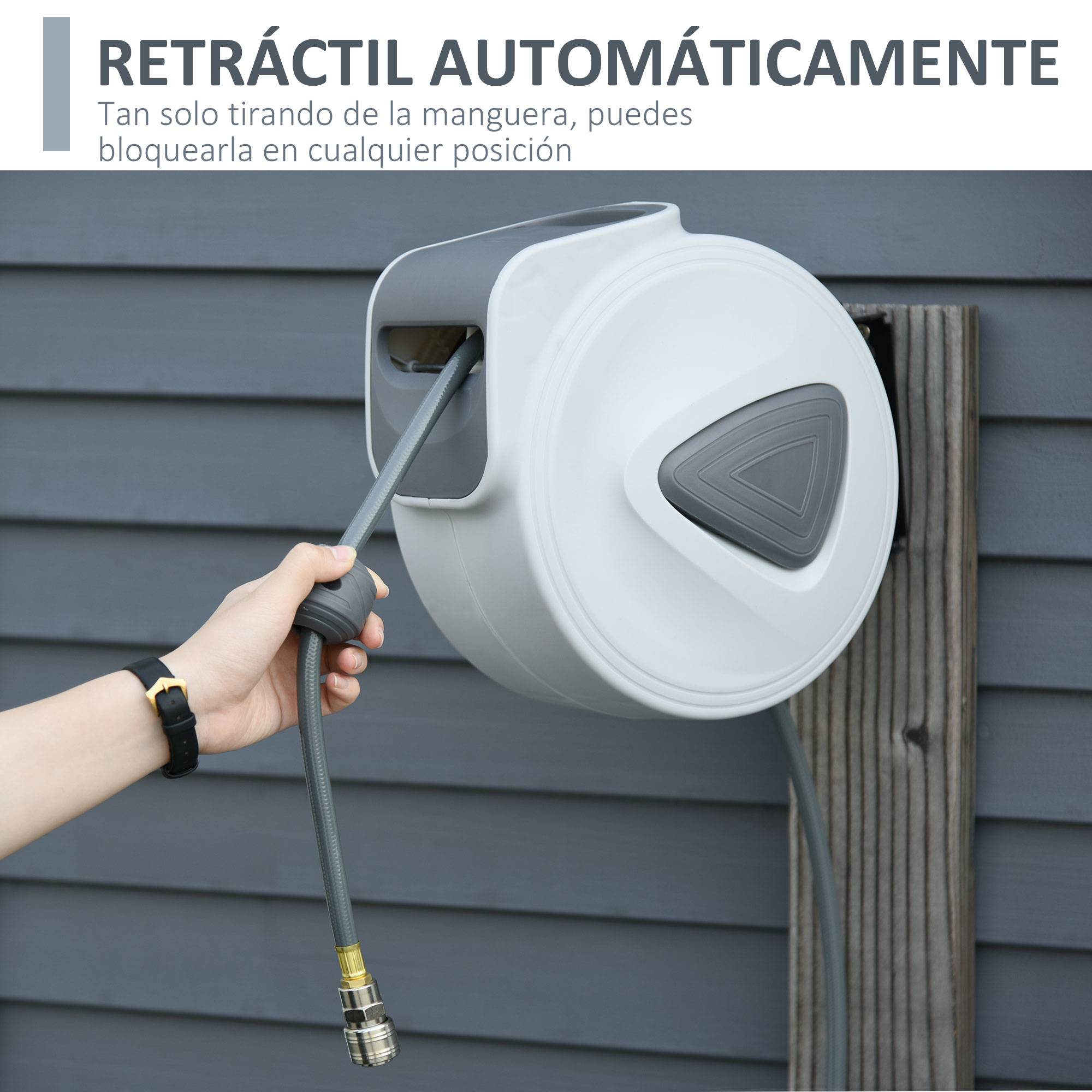 Enrouleur automatique tuyau air comprimé 15 m, raccord 1/4'' BSP, support mural rotatif 180°, Ø intérieur 3/8'', gris - Image 5