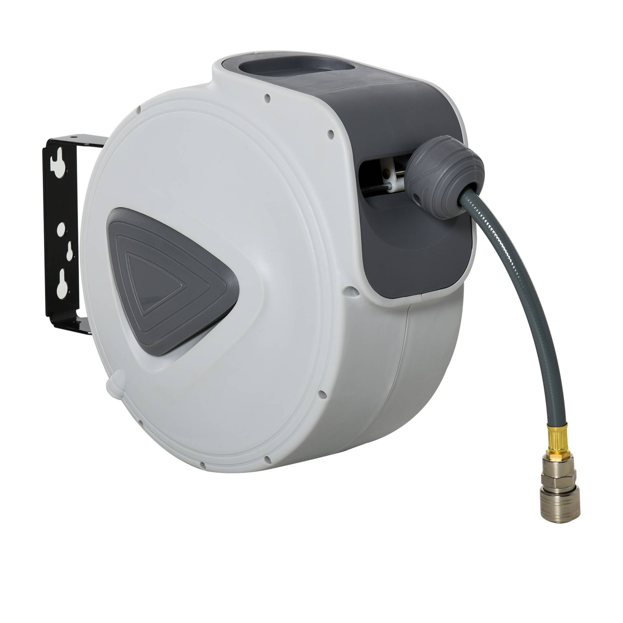 Enrouleur automatique tuyau air comprimé 15 m, raccord 1/4'' BSP, support mural rotatif 180°, Ø intérieur 3/8'', gris - Image 1