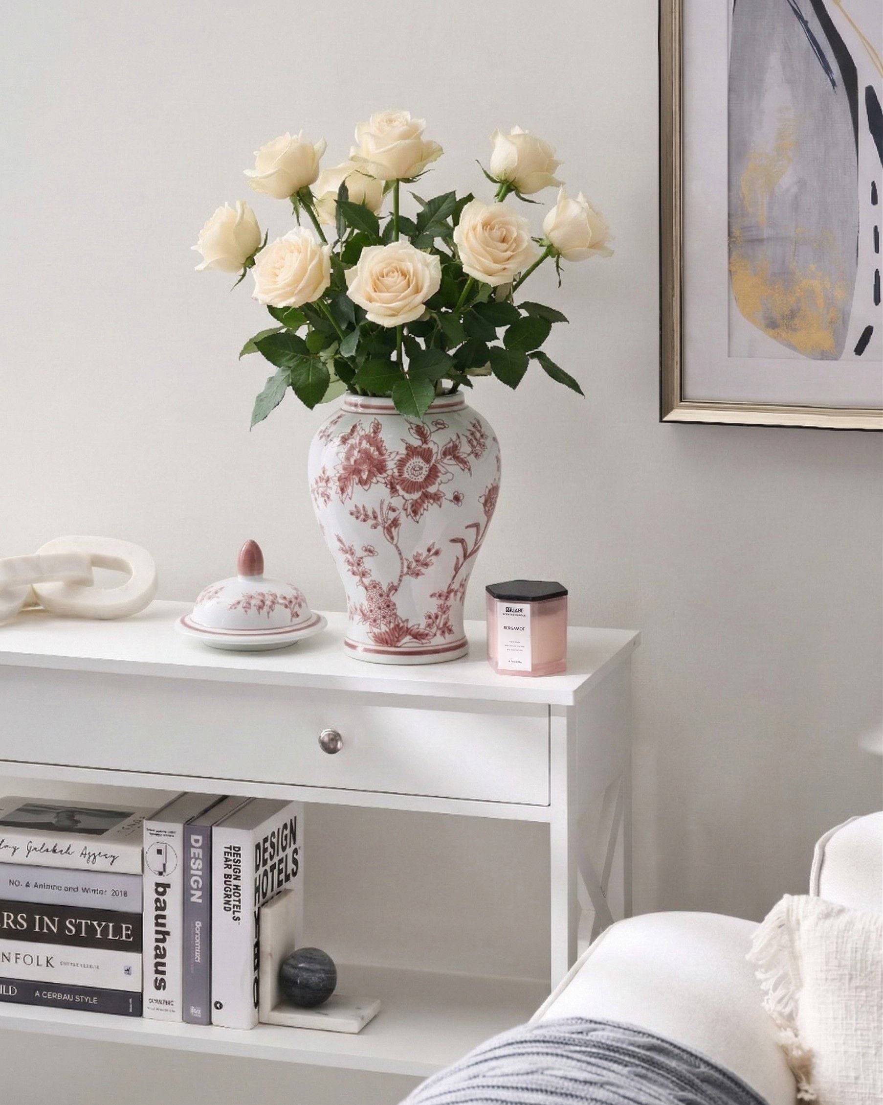 Beliani - Vase avec couvercle Porcelaine Rouge/blanc SEWILLA - 18x18x38- Beliani - Image 1