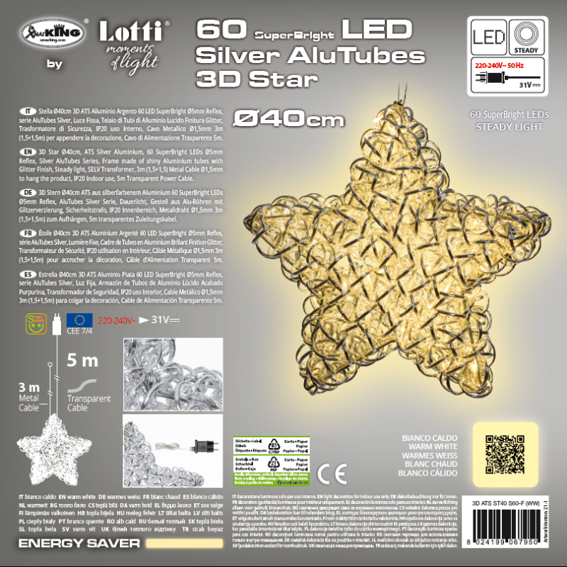 Lotti - étoile lumineuse à LED 3D Aluminium Argenté Gliter Ø40cm 60 leds blanc chaud Lotti - Imagen 8
