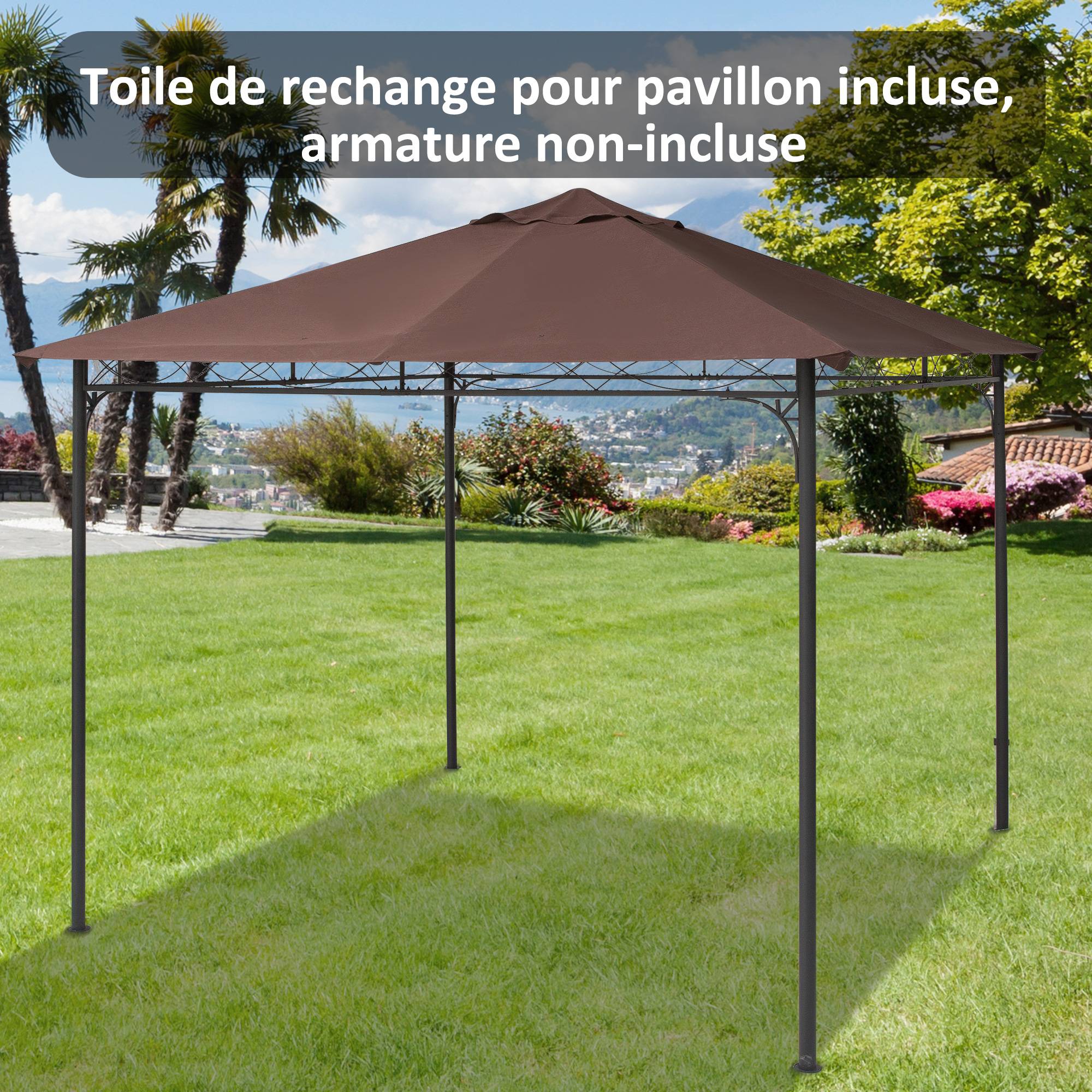 Outsunny - Toile de rechange pour pavillon tonnelle tente toit de remplacement 3x3m anti-UV haute densité 180g/m² tissu polyester café - Outsunny - Image 2