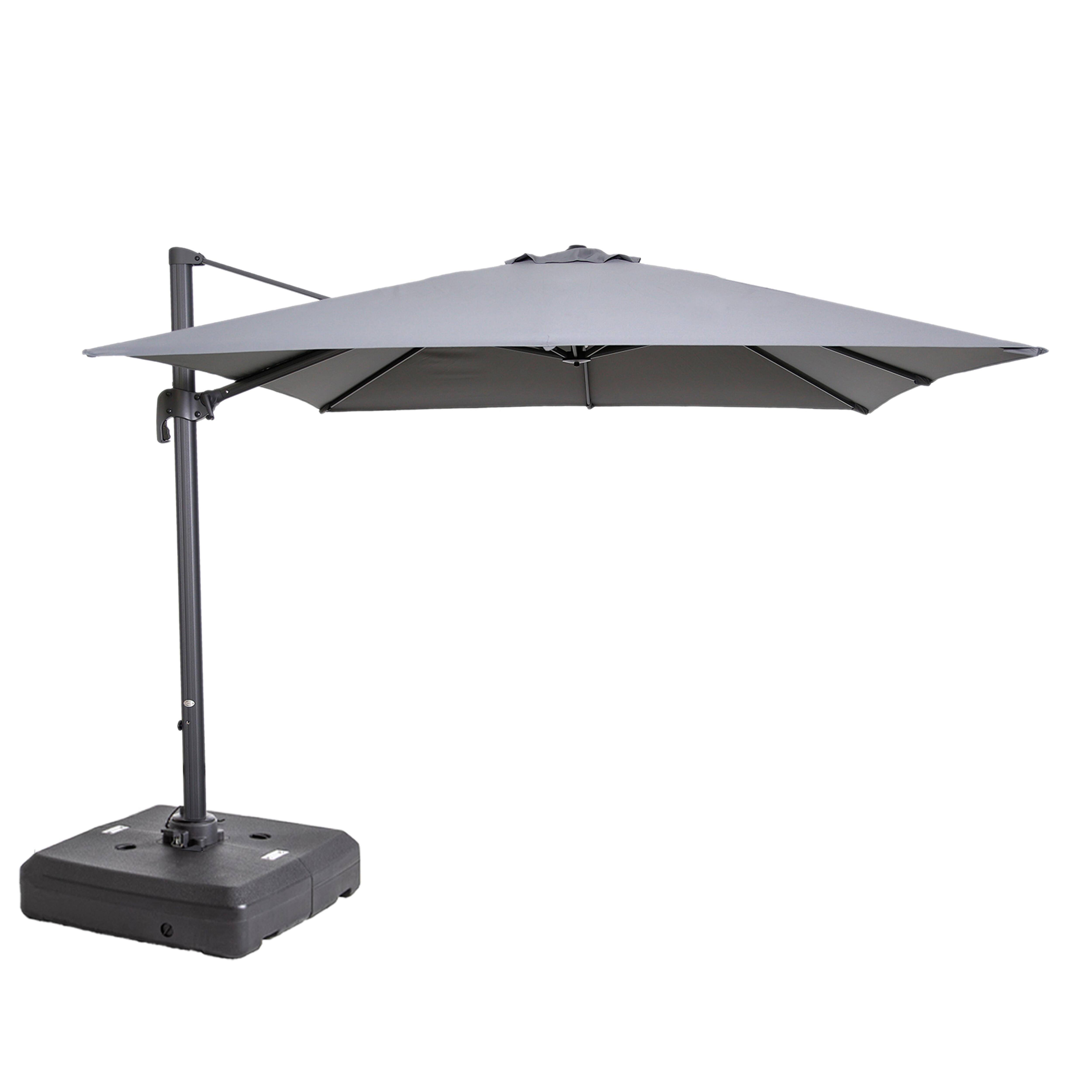 Oviala - Parasol 3x3m 360° inclinable + pied à lester 100L sur roues gris Malaga - Oviala - Imagen 1