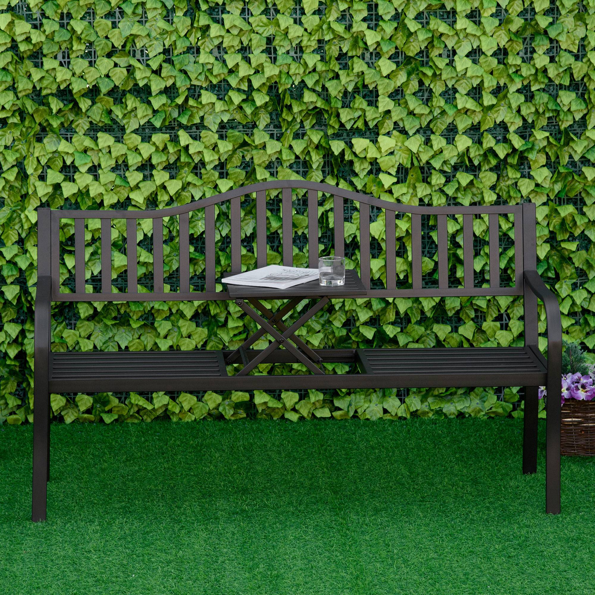 Banc de jardin convertible 3 places métal terrasse avec table centrale noir 150cm - ComfortXL Outdoor Living - Image 4