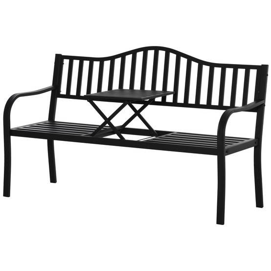 Banc de jardin convertible 3 places métal terrasse avec table centrale noir 150cm - ComfortXL Outdoor Living - Image 2